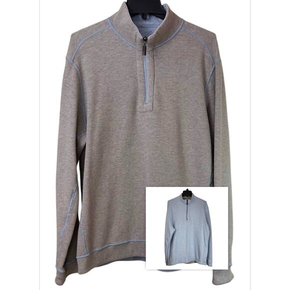 Tommy Bahama 1/4 Zip Sweater Mens XL Blue Gray Reversible Pullover Embroidered - Picture 1 of 16